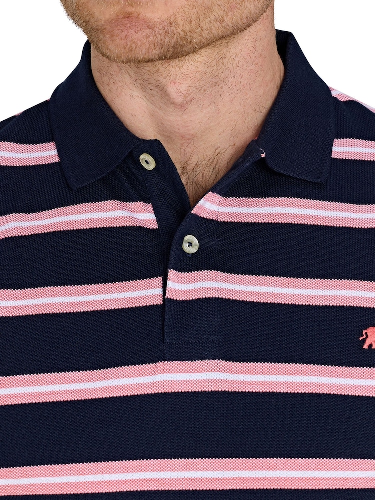 Raging Bull Blue 100% Cotton Trio Stripe Polo Shirt - Image 3 of 5