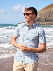 Raging Bull Blue Short Sleeve Small Ditsy 100% Cotton Poplin Shirt - Image 1 of 6