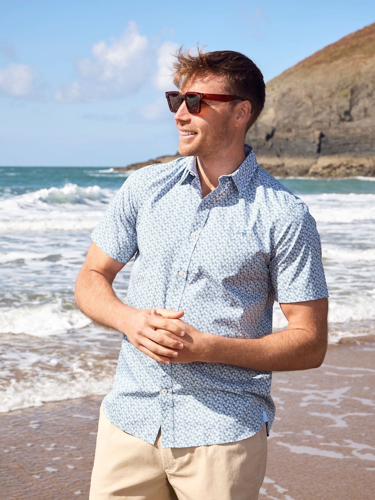 Raging Bull Blue Short Sleeve Small Ditsy 100% Cotton Poplin Shirt - Image 1 of 6