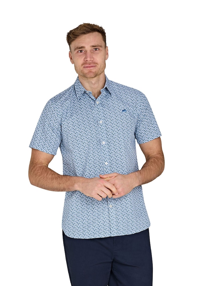 Raging Bull Blue Short Sleeve Small Ditsy 100% Cotton Poplin Shirt - Image 2 of 6