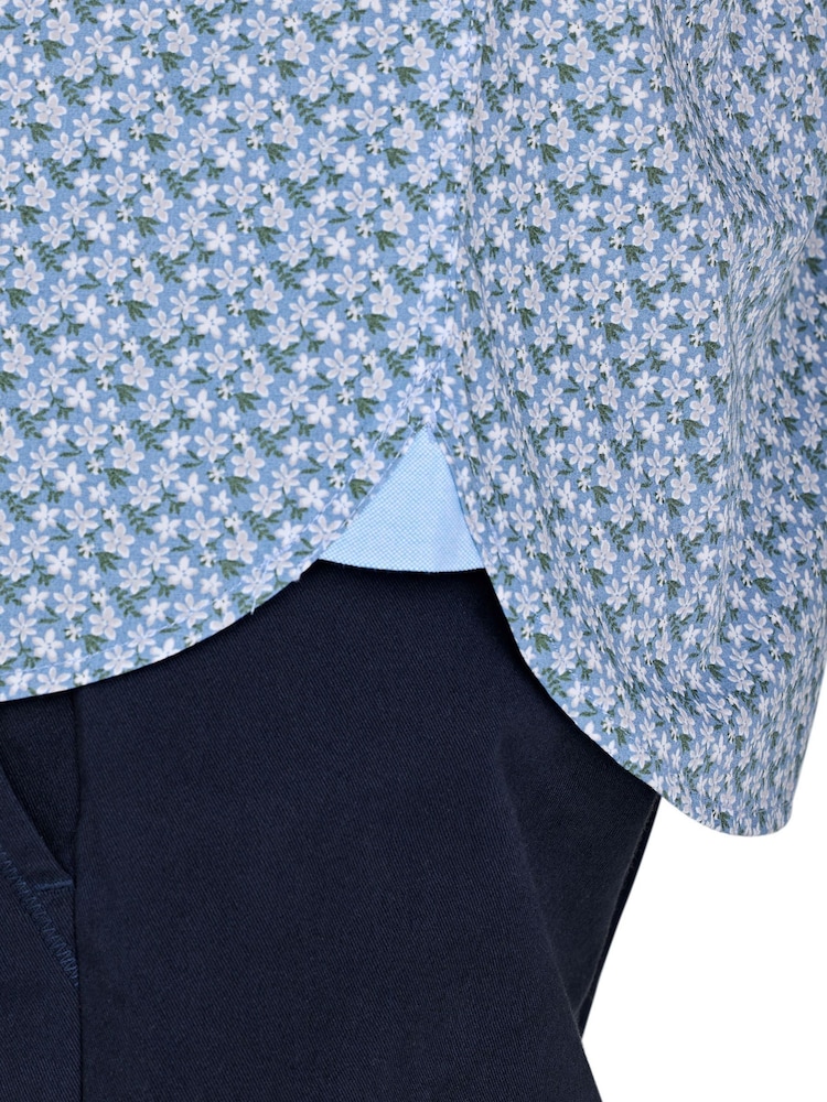 Raging Bull Blue Short Sleeve Small Ditsy 100% Cotton Poplin Shirt - Image 6 of 6