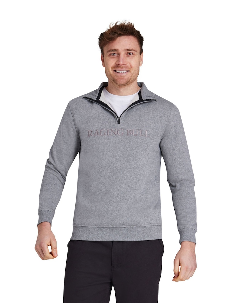 Raging Bull Grey Tonal Embroidered Quarter Zip Sweater - Image 1 of 4