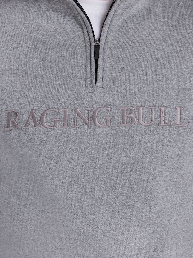 Raging Bull Grey Tonal Embroidered Quarter Zip Sweater - صورة 4 من 4 Raging Bull Grey Tonal Embroidered Quarter Zip Sweater - صورة 4 من 4