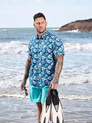 Raging Bull Blue Short Sleeve Blossom 100% Cotton Shirt - Image 1 of 6