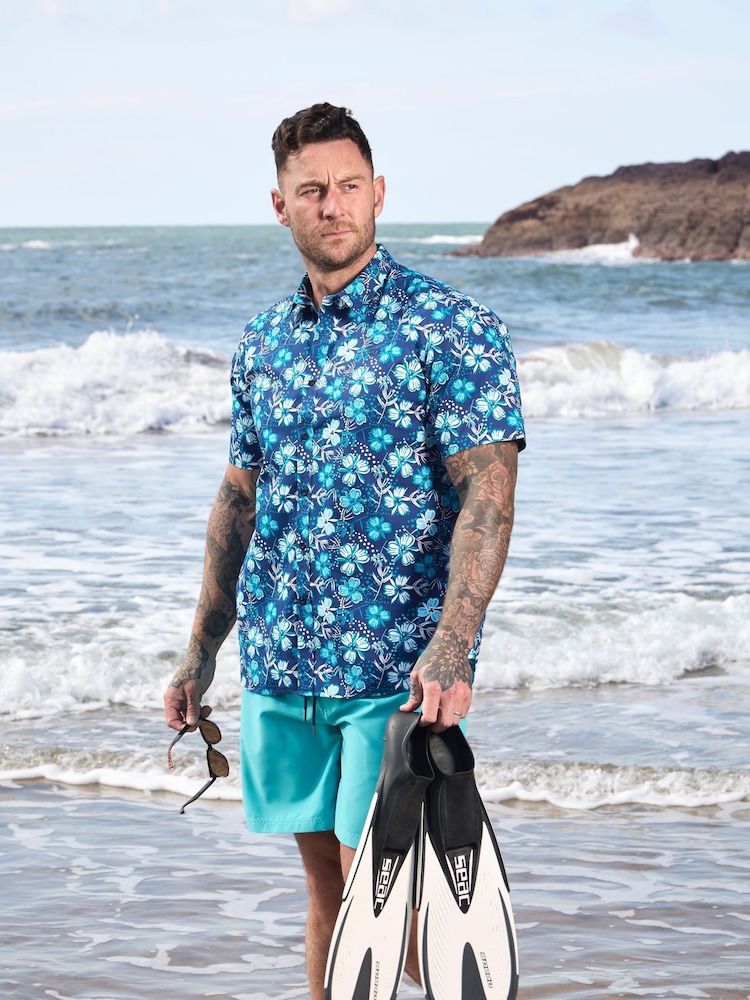 Raging Bull Blue Short Sleeve Blossom 100% Cotton Shirt - Image 1 of 6