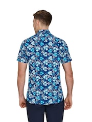 Raging Bull Blue Short Sleeve Blossom 100% Cotton Shirt - Image 3 of 6