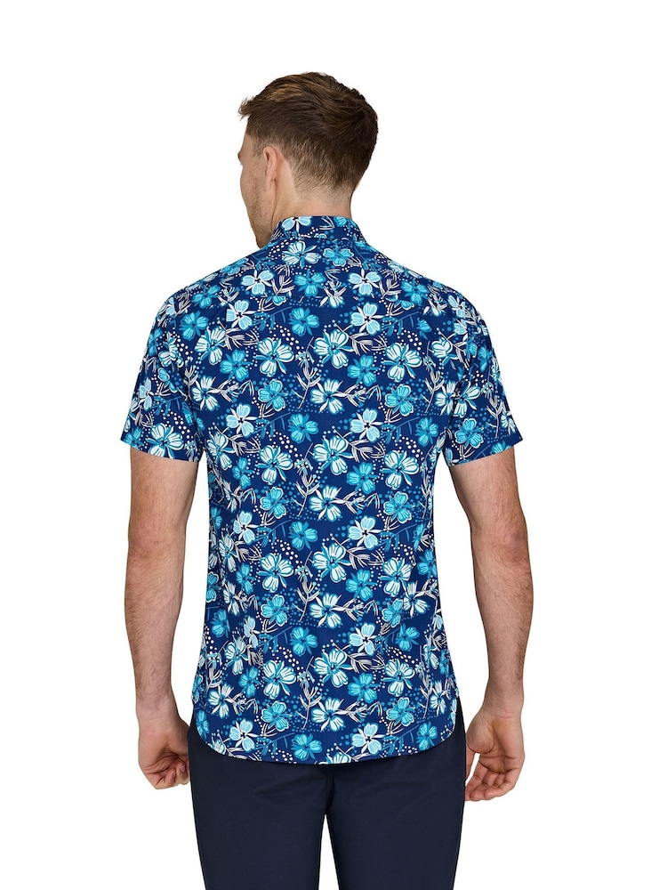 Raging Bull Blue Short Sleeve Blossom 100% Cotton Shirt - Image 3 of 6
