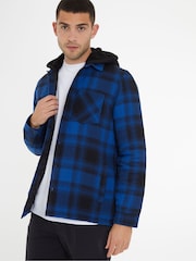 Threadbare Blue Check Shacket with Borg Lined Hoodie - Image 5 of 5