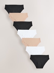 Black/White/Praline Nude Brazilian No VPL Scallop Knickers 7 Pack - Image 1 of 10