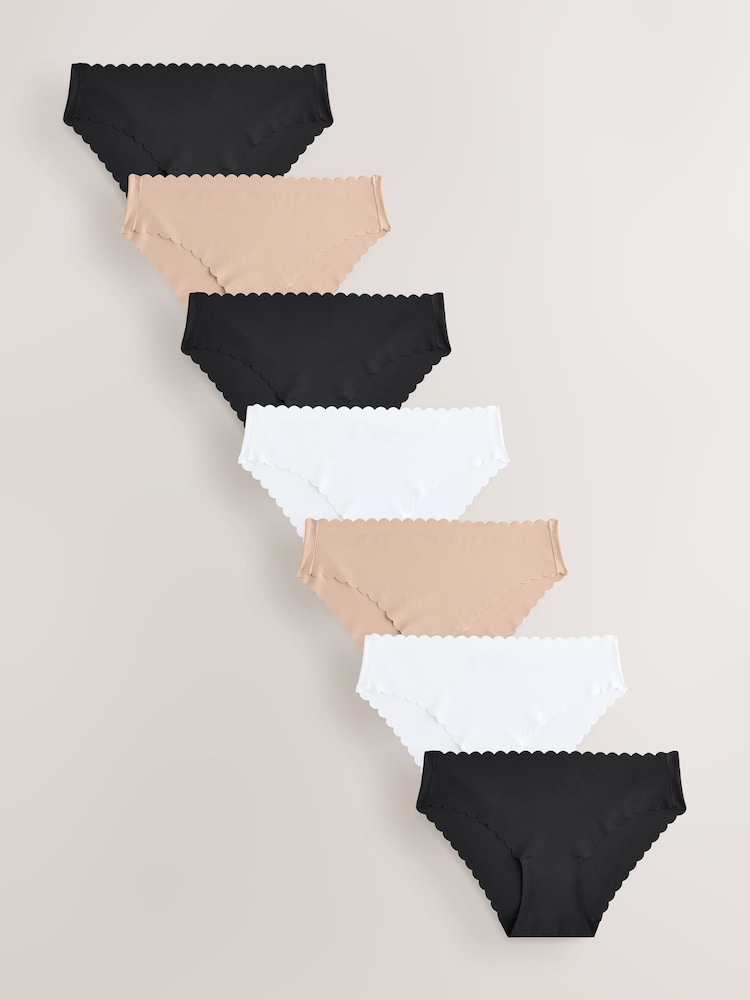 Black/White/Praline Nude Brazilian No VPL Scallop Knickers 7 Pack - Image 1 of 10 Black/White/Praline Nude Brazilian No VPL Scallop Knickers 7 Pack - Image 1 of 10