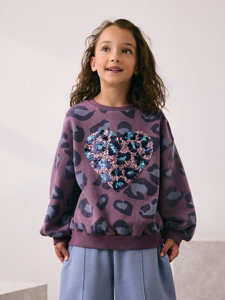 Purple Animal Sequin Heart Sweatshirt (3-16yrs) - Image 1 of 4