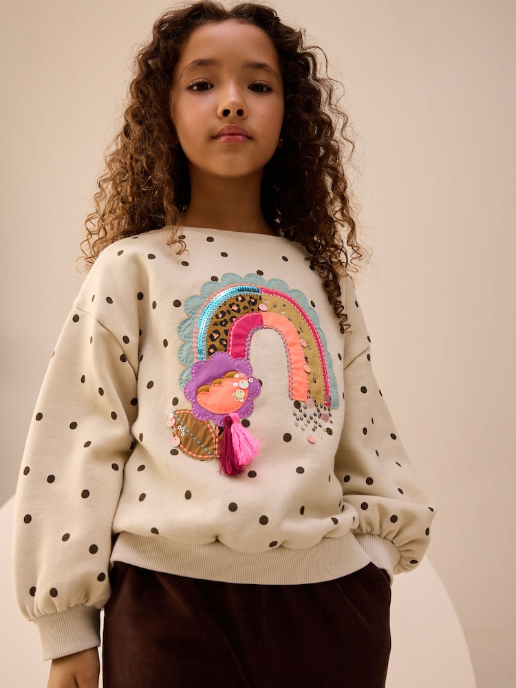 Neutral/Ochre Rainbow Sequin Sweatshirt (3-16yrs) - Image 1 of 3 Neutral/Ochre Rainbow Sequin Sweatshirt (3-16yrs) - Image 1 of 3