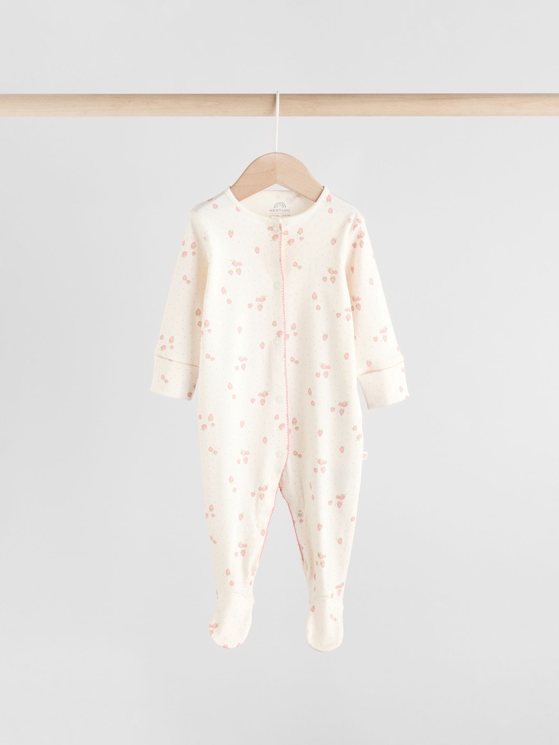 Buy Pink Strawberry 3 Pack Collar Baby Sleepsuits (0-2yrs) from
