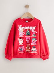 Red Tis the Season Festive Icons Christmas Jumper Sweatshirt (3-16yrs) - Image 1 of 5