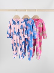 Blue/Pink Animal Character - 3 Pack Two Way Zip Baby Sleepsuits (0mths-2yrs) - Imagen 1 de 12
