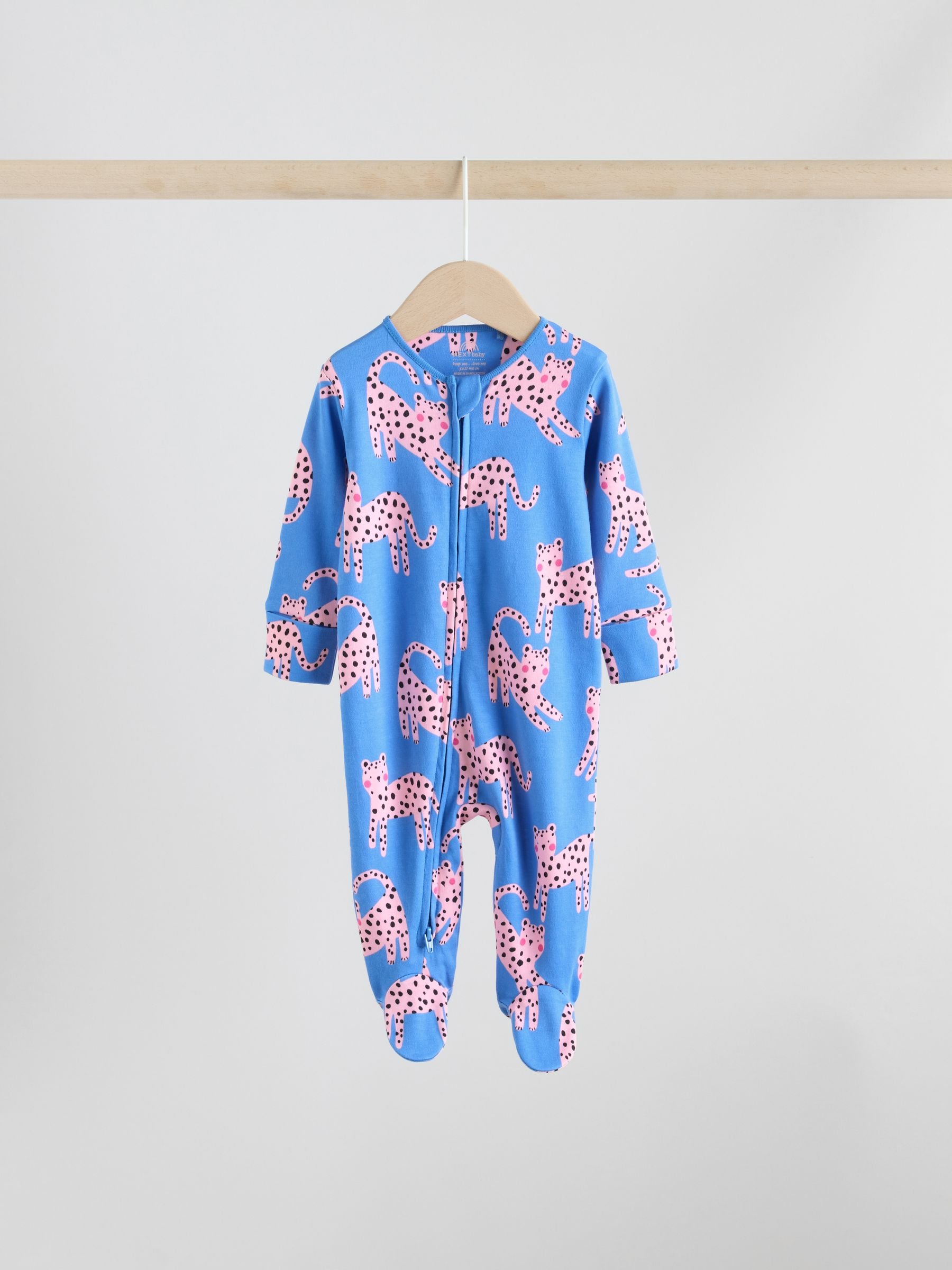 Blue/Pink Animal Character 3 Pack Two Way Zip Baby Sleepsuits