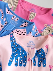 Blue/Pink Animal Character - 3 Pack Two Way Zip Baby Sleepsuits (0mths-2yrs) - Imagen 8 de 12