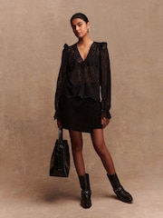 Black Paisley Lace V-Neck Blouse - Image 3 of 8