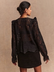 Black Paisley Lace V-Neck Blouse - Image 5 of 8