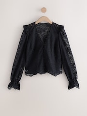 Black Paisley Lace V-Neck Blouse - Image 6 of 8