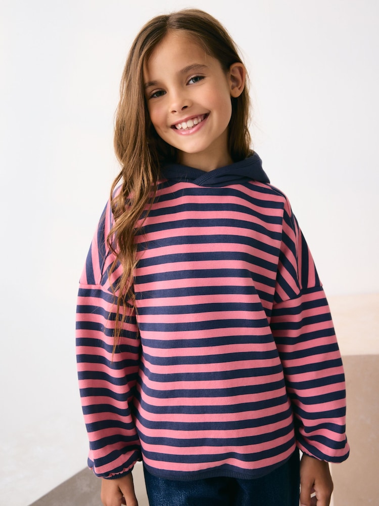 Pink/Navy Blue Stripe Hoodie (3-16yrs) - Image 1 of 5