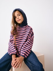 Pink/Navy Blue Stripe Hoodie (3-16yrs) - Image 4 of 5
