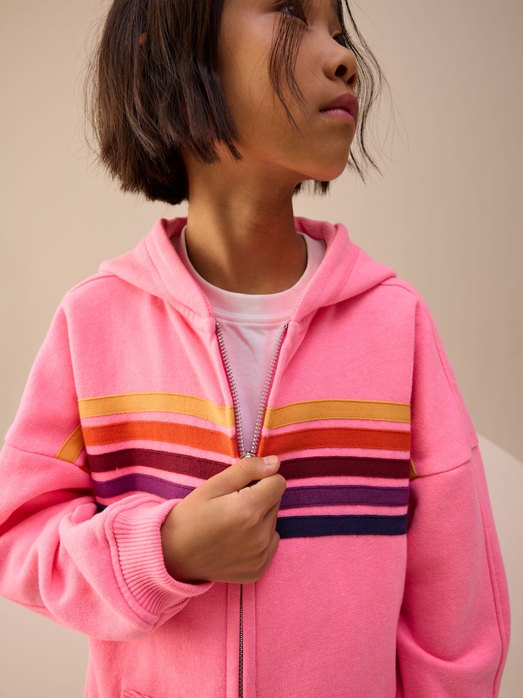 Pink Multi Stripe Zip Through Hoodie (3-16yrs) - Image 4 of 4