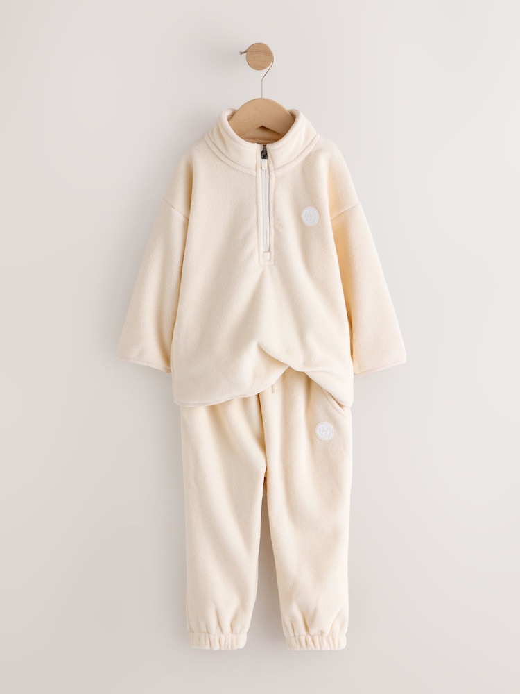 Ecru Off White Fleece Half Zip Top and Joggers Set (3mths-7yrs) - Image 1 of 4
