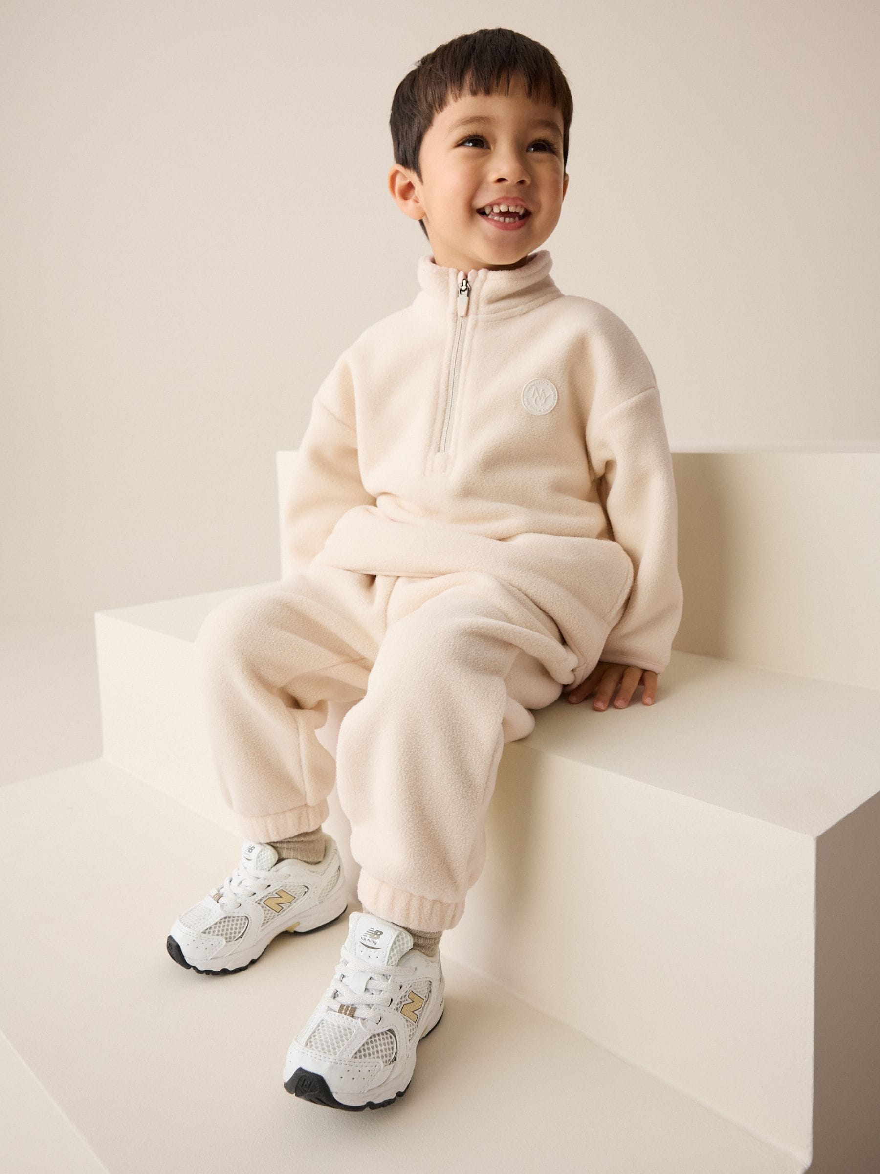 Buy Ecru Off White Fleece Half Zip Top and Joggers Set (3mths-7yrs