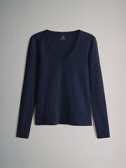 The Set Navy/Brown/Stripe/Cream 4 Pack V-Neck Ribbed Long Sleeve T-Shirts - Image 3 of 7
