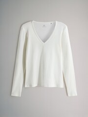 The Set Navy/Brown/Stripe/Cream 4 Pack V-Neck Ribbed Long Sleeve T-Shirts - Image 5 of 7