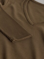 The Set Navy/Brown/Stripe/Cream 4 Pack V-Neck Ribbed Long Sleeve T-Shirts - Image 6 of 7
