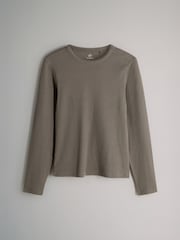 The Set Black/White/Grey Marl/Charcoal/Brown/Taupe Brown 7 Pack Long Sleeve Ribbed T-Shirts - Image 6 of 10