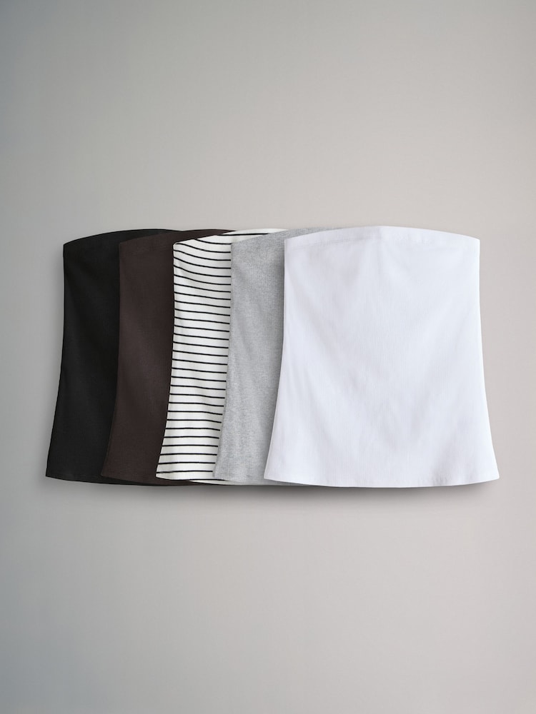 The Set White/Black/Light Grey Marl/Chocolate Brown/Stripe 5 Pack Ribbed Bandeau Tops - Image 1 of 8