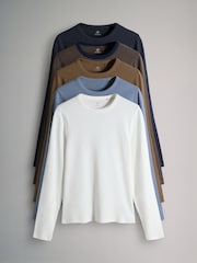 The Set Cream/Navy/Light Blue/Brown/Stripe 5 Pack Ribbed Long Sleeve T-Shirts - Image 1 of 8