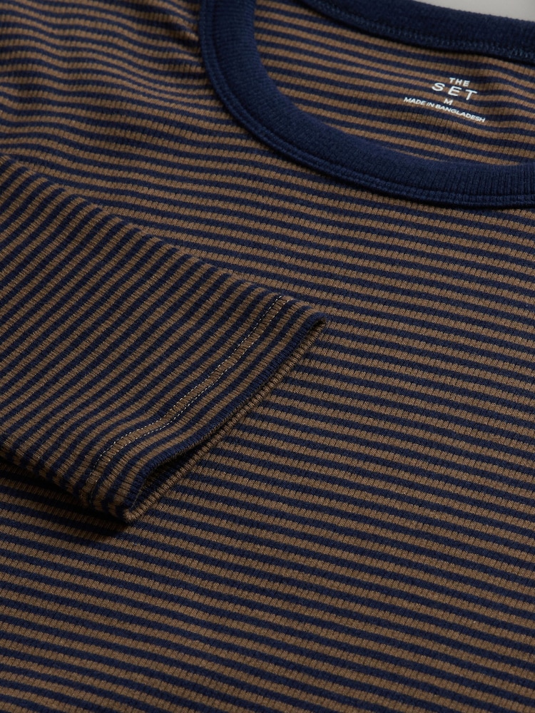 The Set Cream/Navy/Light Blue/Brown/Stripe 5 Pack Ribbed Long Sleeve T-Shirts - Image 8 of 8