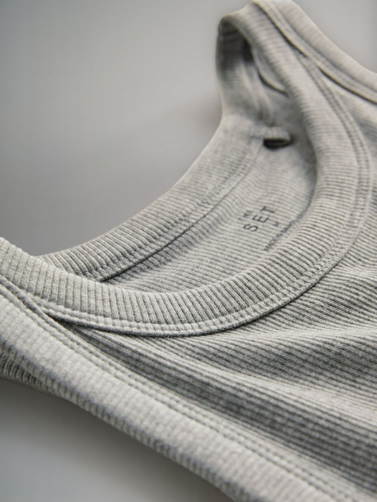 The Set White/Black/Stripe/Charcoal/Light Grey 5 Pack Ribbed Racer Vests - Image 8 of 8 The Set White/Black/Stripe/Charcoal/Light Grey 5 Pack Ribbed Racer Vests - Image 8 of 8