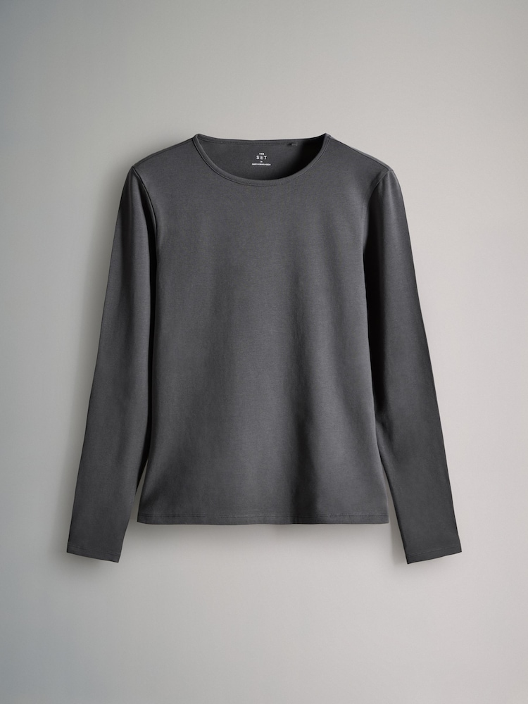 The Set Stripe,Black,Greys,White 7 Pack Long Sleeve Crew Neck T-Shirts - Image 2 of 10 The Set Stripe,Black,Greys,White 7 Pack Long Sleeve Crew Neck T-Shirts - Image 2 of 10