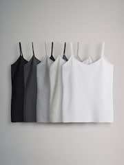 The Set Black/Grey/Stripe/Light Grey Marl/White 5 Pack Thin Strap Vest Tops - Image 1 of 8