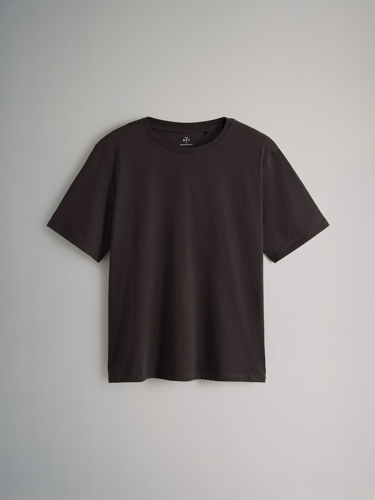 The Set Chocolate Brown/Stripe/Light Blue/White 4 Pack Short Sleeved Relaxed T-Shirts - Image 4 of 7