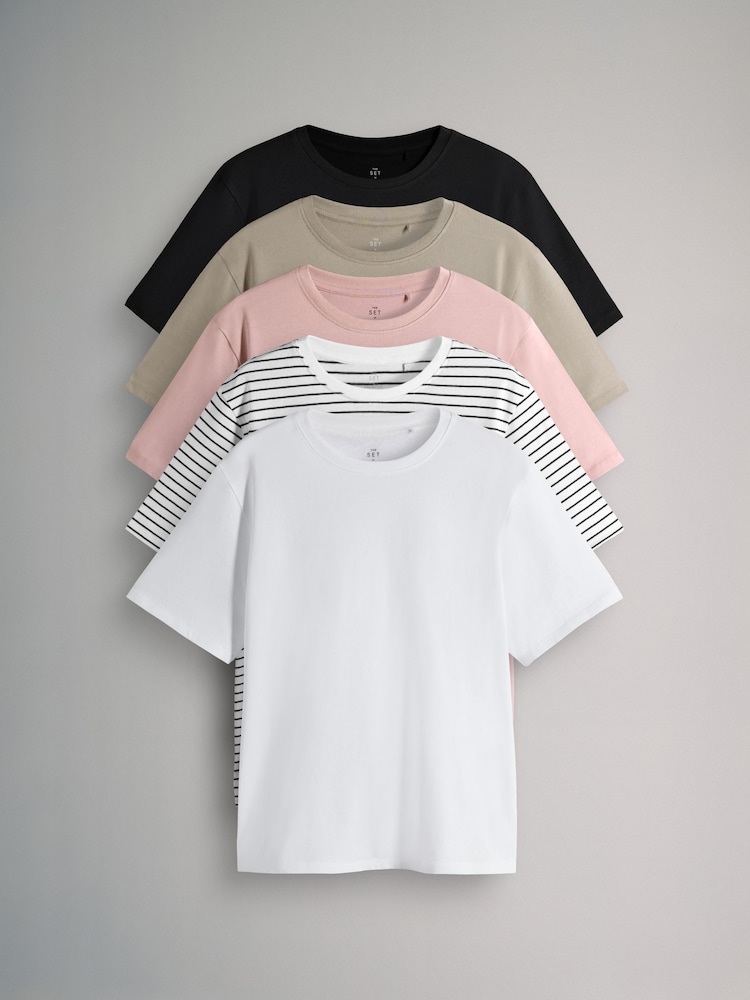 Black/Neutral/Blush Pink/Cream/Stripe - Pacote de camisetas relaxantes The Set 5 - Imagem 1 de 8