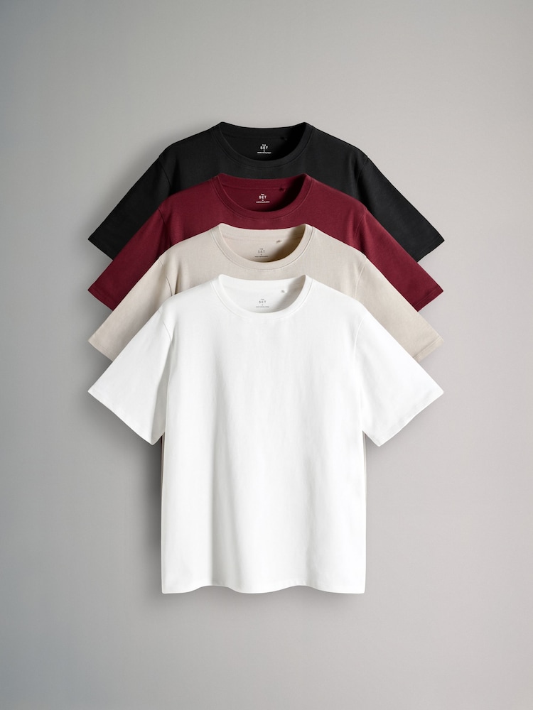 The Set Black/Dark Red/Warm Stone/Cream 4 Pack Relaxed Short Sleeve T-Shirts - Image 1 of 7