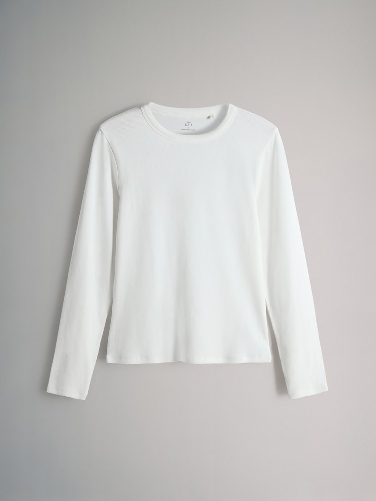 The Set Black/Chocolate Brown/Taupe Brown/Nude/White 5 Pack Long Sleeve Rib T-Shirts - Image 2 of 8