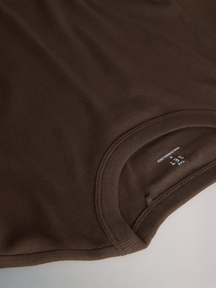 The Set Black/Chocolate Brown/Taupe Brown/Nude/White 5 Pack Long Sleeve Rib T-Shirts - Image 8 of 8