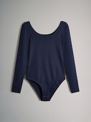 The Set Chocolate Brown/Navy Blue/Stripe 3 Pack Long Sleeve Scoop Neck Ribbed Bodysuits - Image 10 of 12