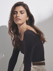 The Set Chocolate Brown/Navy Blue/Stripe 3 Pack Long Sleeve Scoop Neck Ribbed Bodysuits - Image 5 of 12