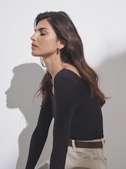 The Set Chocolate Brown/Navy Blue/Stripe 3 Pack Long Sleeve Scoop Neck Ribbed Bodysuits - Image 6 of 12