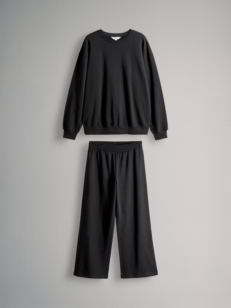 The Set Black 2 Pack Crew Neck Sweatshirt and Wide Leg Joggers - Image 1 of 5