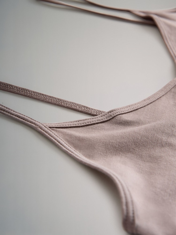 The Set Black/Chocolate Brown/Taupe Brown/Nude/White 5 Pack Longline Thin Strap Vest Tops - Image 6 of 6