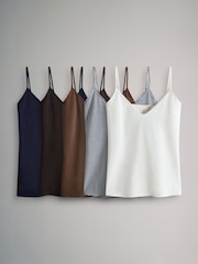The Set Navy/Burgundy/Camel/Stripe/White 5 Pack Essentials V-Neck Cami Tops - Image 1 of 8